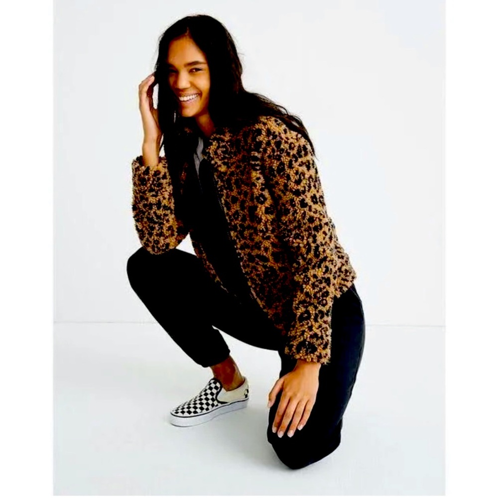 Madewell Faux Shearling Fleece Leopard-Print Jacket XXS (runs big)